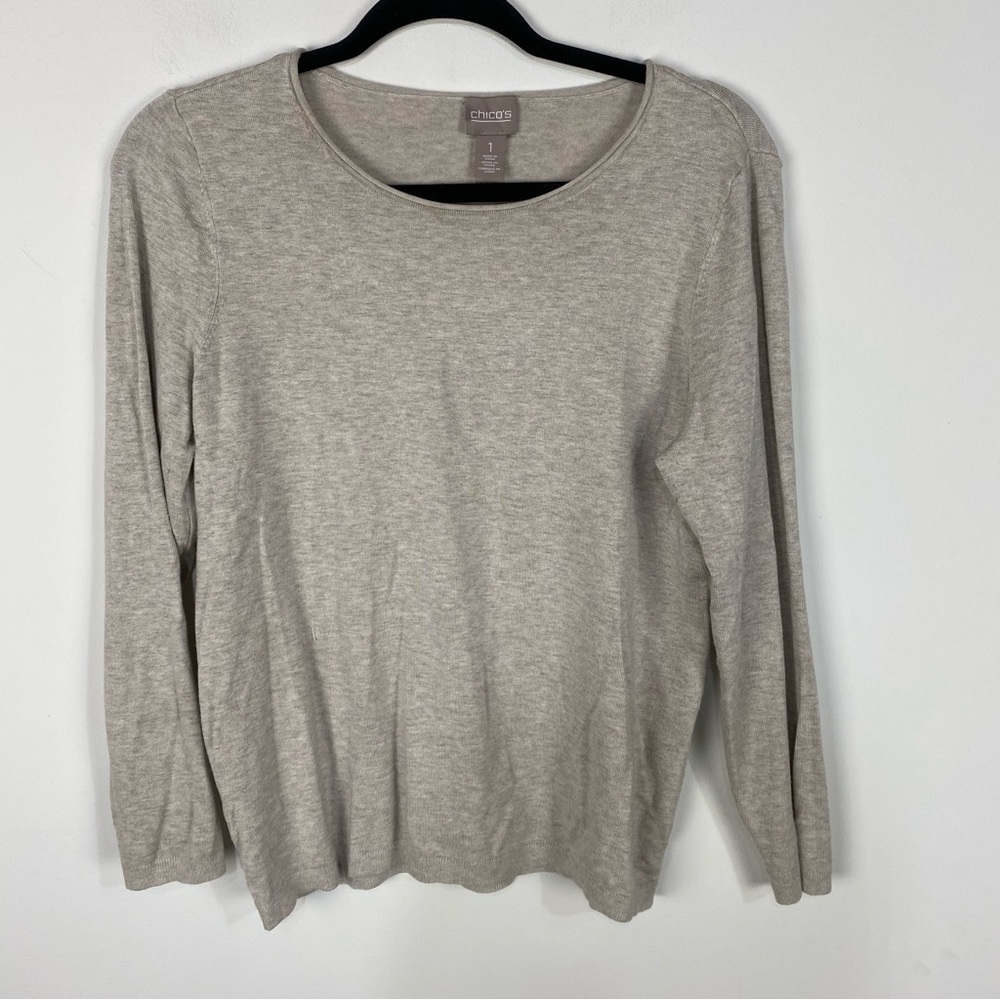 Chico's Tan Lightweight Crewneck Sweater Minimalist capsule wardrobe
